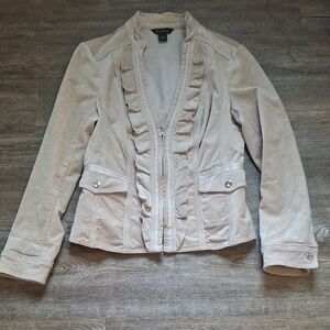 White House Black Market Tan Blazer with Ruffle Trim